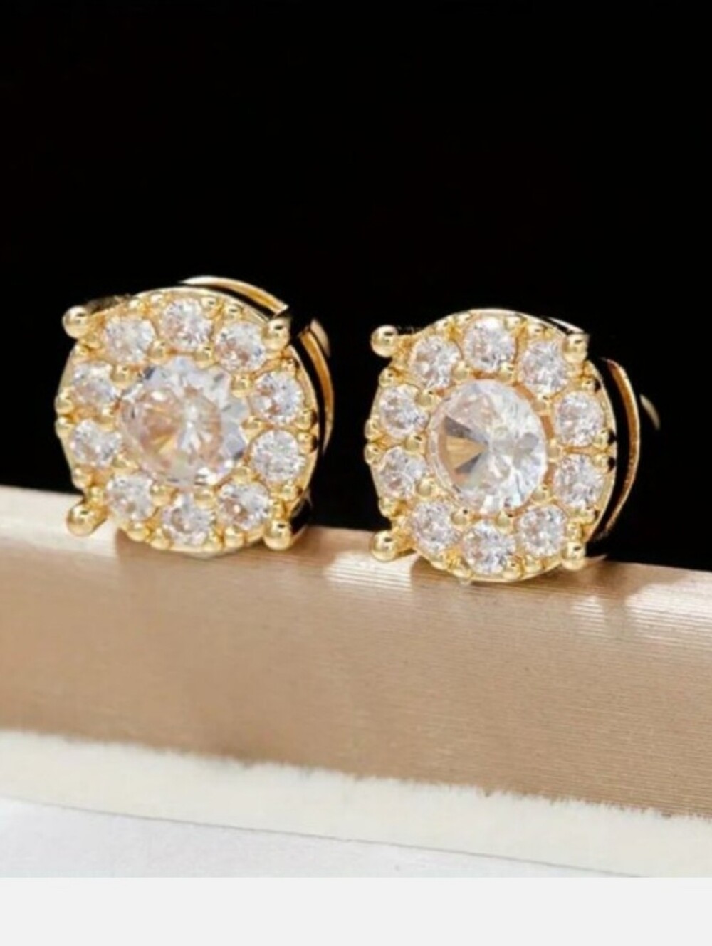NEW! 14K Gold Plated 2ct Diamond Halo Stud Earrings - Unisex